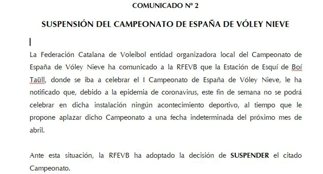Suspendido el Campeonato de España de Vóley Nieve.